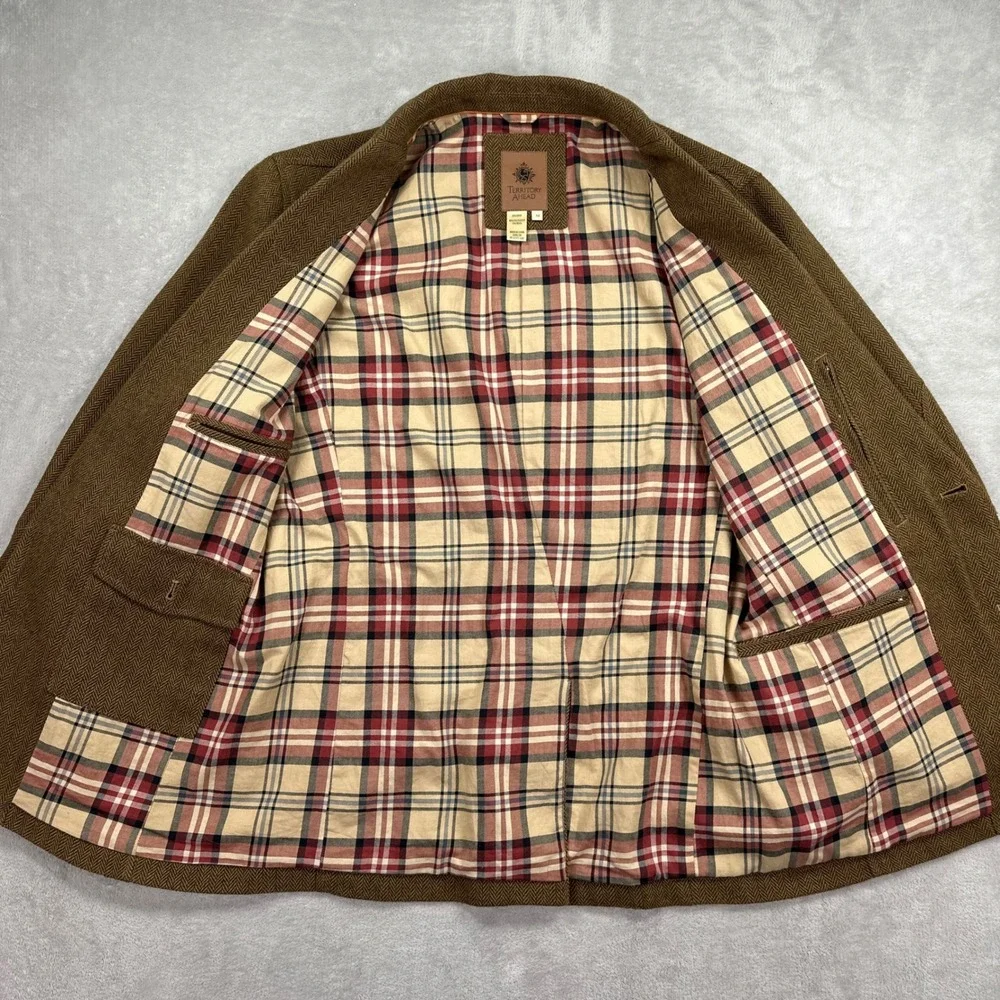 Territory Ahead Blazer Mens Medium Brown Herringbone Wool Blend Elbow Patches